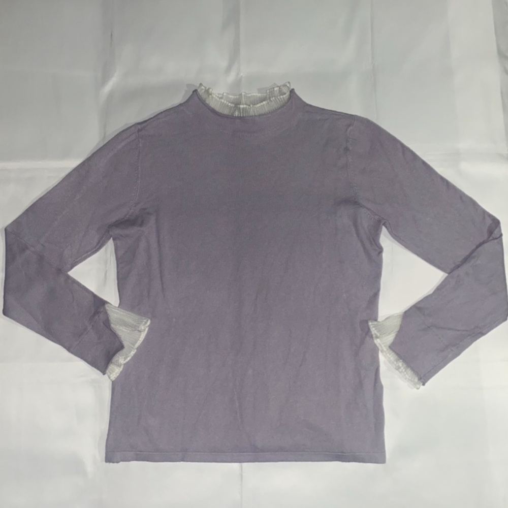 Vila Milano Mock Neck Long Sleeve Viscose & Wool Blend Sweater w/ Frilly Hem